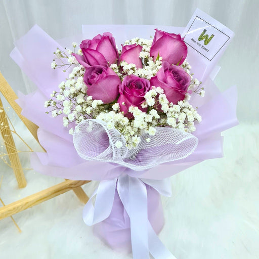 Murphy - Hand Bouquet - baby breath - Hand Bouquet - Purple Roses - Well Live Florist