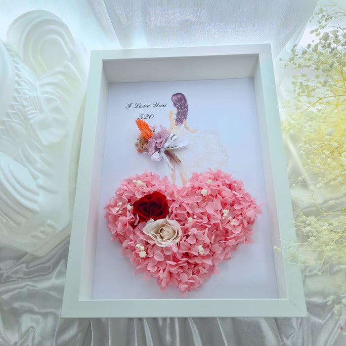 Preserved hydrangea, roses, baby breath and dried foliage handmade with love