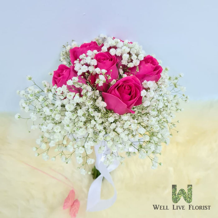 Roses and Baby's Breath Hand Bouquet