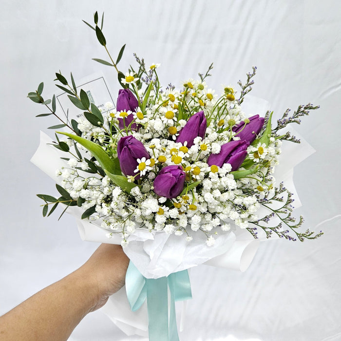 Purple Dreamscape - Tulip Hand Bouquet - Flower Bouquet - Flower Delivery Singapore - Well Live Florist