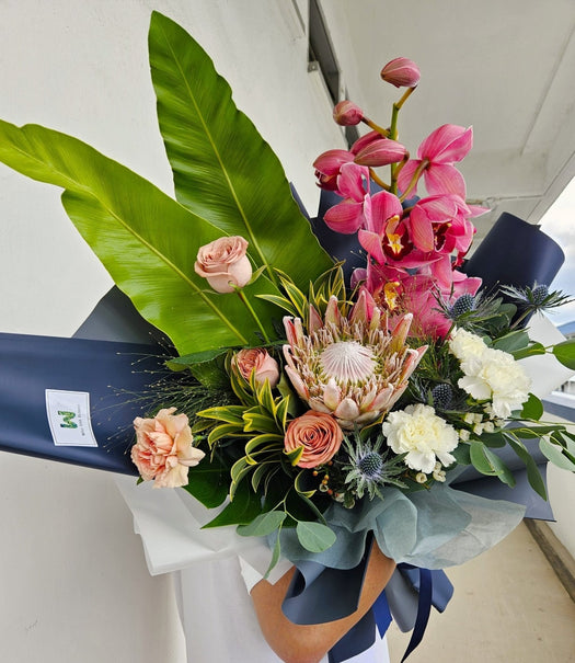 Regal Beauty - Hand Bouquet - Carnation - Cymbidium - Hand Bouquet - Well Live Florist