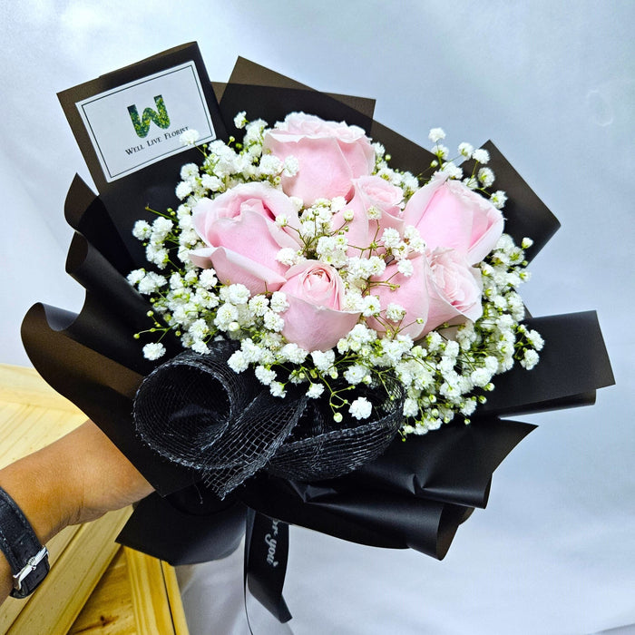 Romance - Hand Bouquet - baby breath - Hand Bouquet - red roses - Well Live Florist