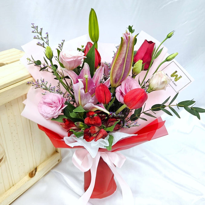 Scarlet Serenade - Hand Bouquet - Eustoma - Hand Bouquet - Lily - Well Live Florist