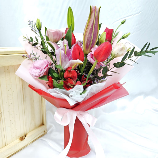 Scarlet Serenade - Hand Bouquet - Eustoma - Hand Bouquet - Lily - Well Live Florist