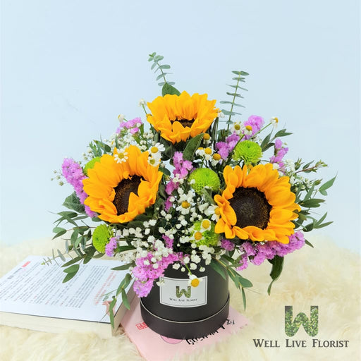 Sunflower Bloom - Flower Box - Sunflower - Baby Breath - Daisy - Statice - Well Live Florist