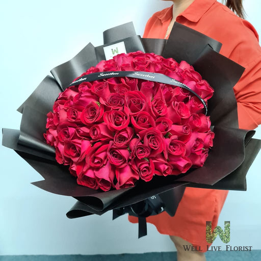 True To My Heart - Hand Bouquet - 99 Roses - Roses Well Live Florist