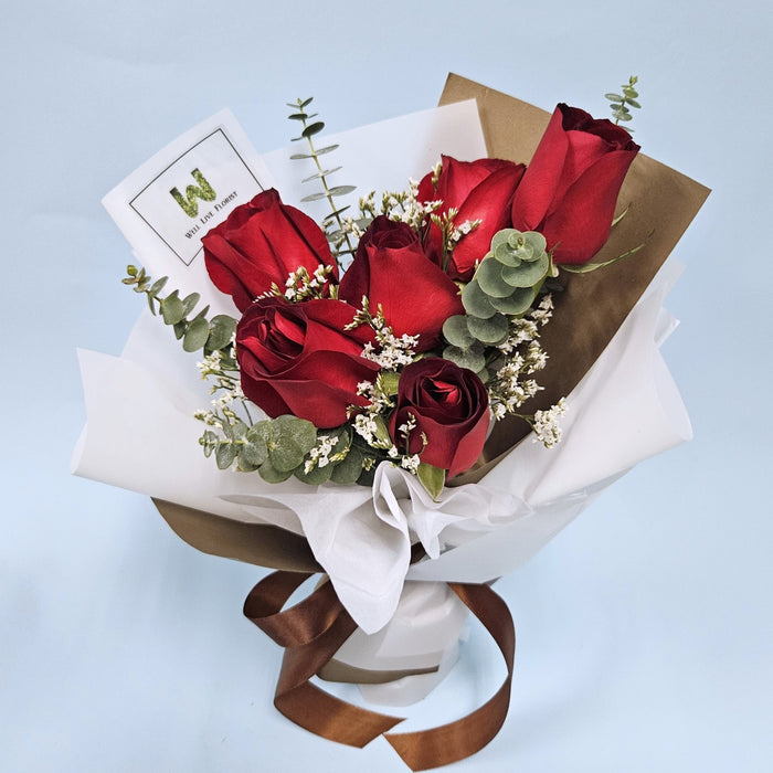 Blushing Beauty - Red Rose Hand Bouquet - flower bouquet - flower delivery Singapore - Well Live Florist