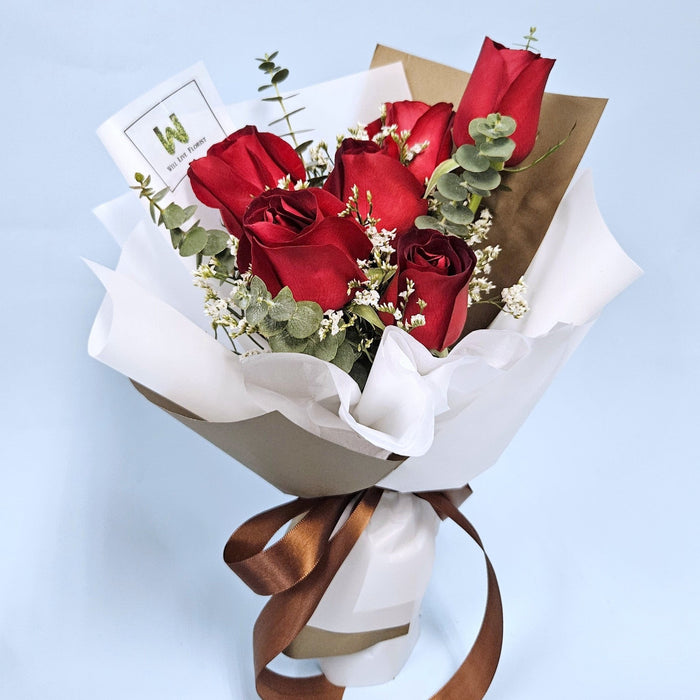 Blushing Beauty - Red Roses - hand bouquet - flower bouquet - flower delivery Singapore - Well Live Florist