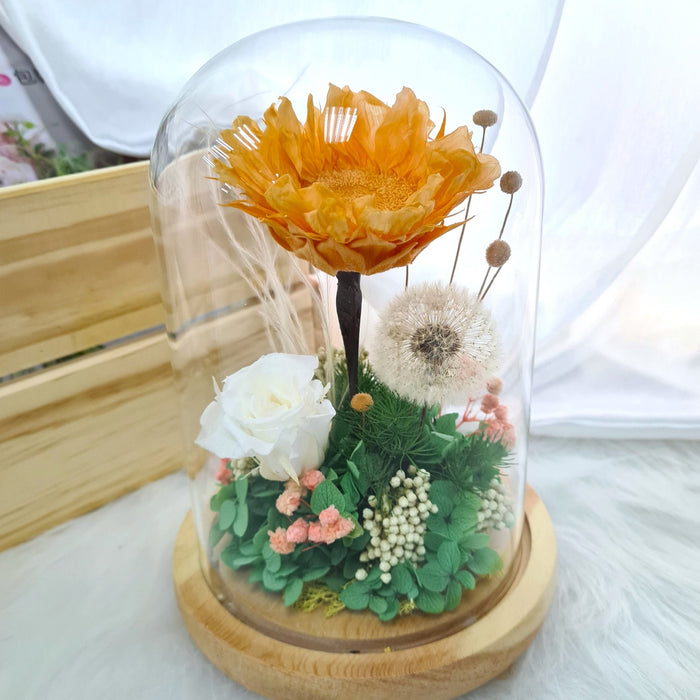 Preserved sunflower, Flower in dome, Preserved roses, Preserved hydrangea