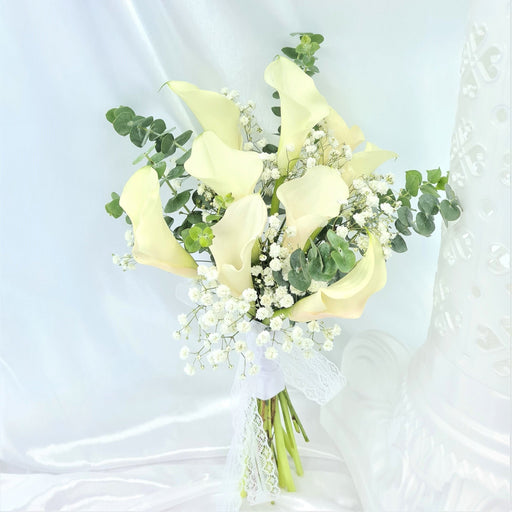 Bridal bouquet - calla lily, baby breath and foliage