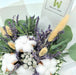 hand bouquet of elegant fresh lavender, cotton, baby's breath and foliage